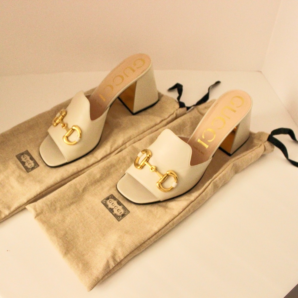Gucci Cream Sandals with Gold Accents